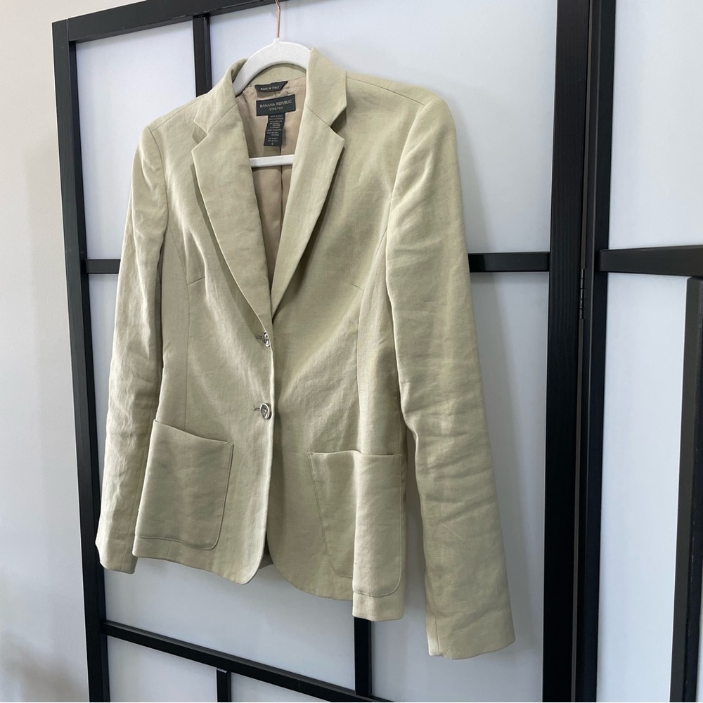 [0] Banana Republic Stretch Beige Linen & Rayon Blend Blazer Made In Italy - Picture 2 of 10